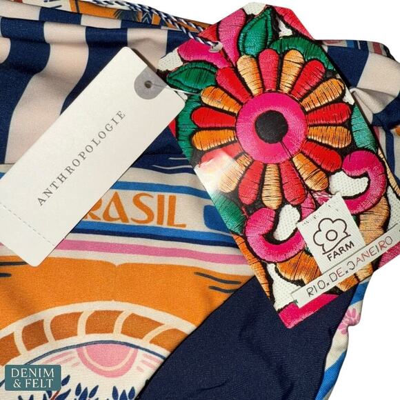 Farm Rio Anthropologie High Rise Side Tie Bikini Bottom Blue Print XS NEW/NWT!! - Picture 10 of 11